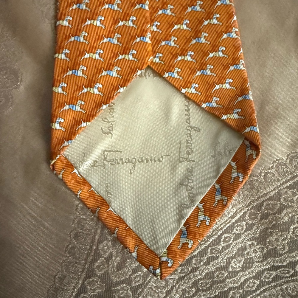Salvatore Ferragamo Mens Orange Silk Tie - Picture 5 of 7
